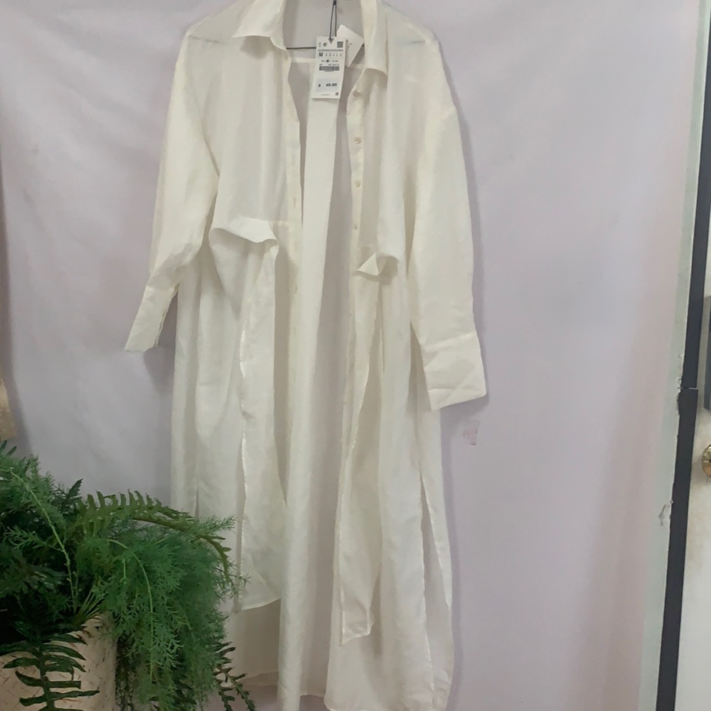 ZARA OYSTER WHITE SHIRT DRESS SIZE M